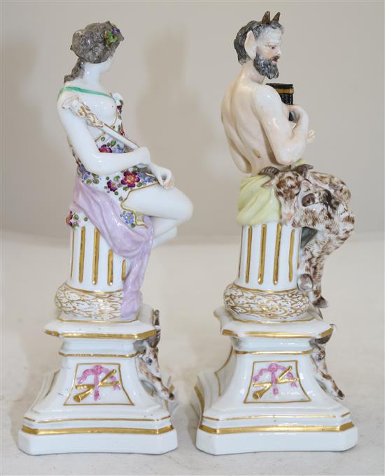 A pair of Samson of Paris porcelain figures of Pan and a nymph, late 19th century, 20.5cm and 20cm